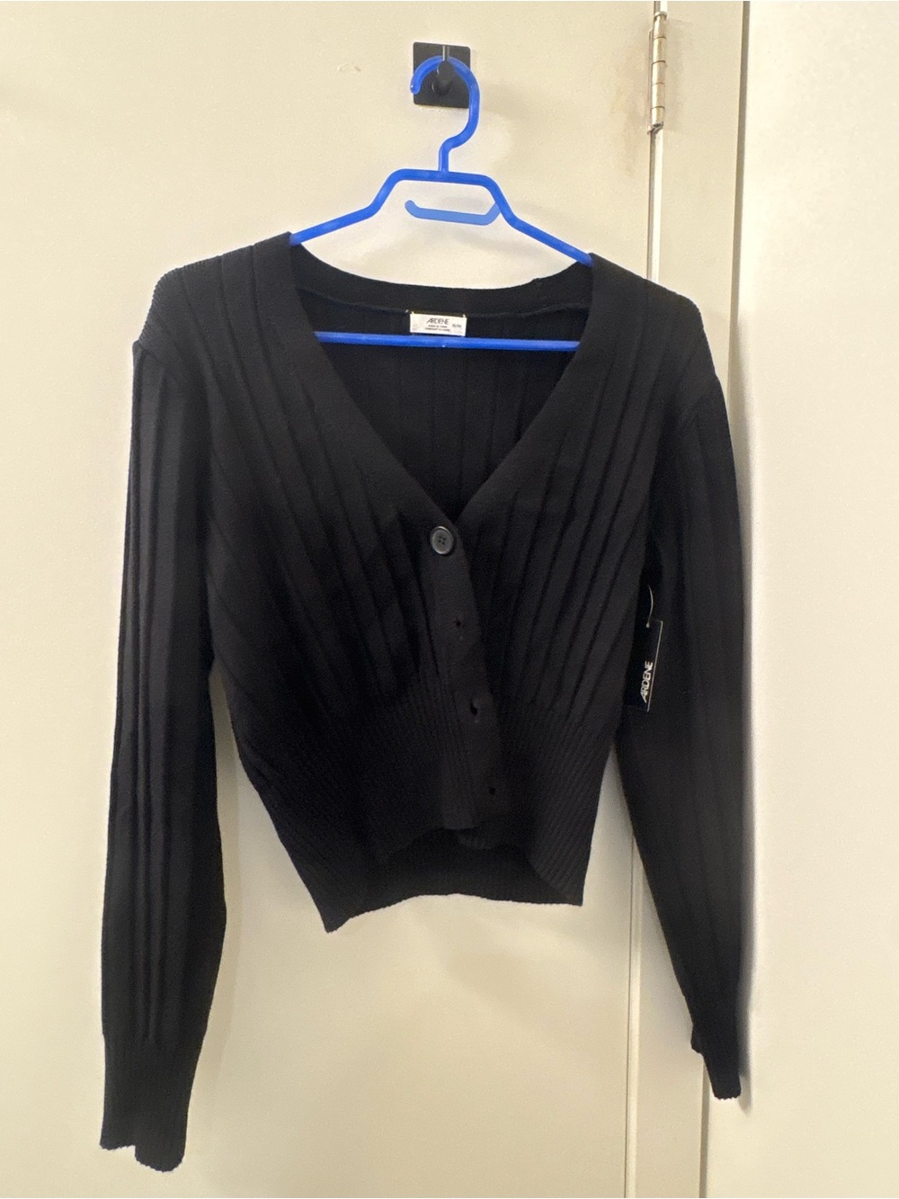 Ardene Black Ribbed V-Neck Button Front Women's Sweater